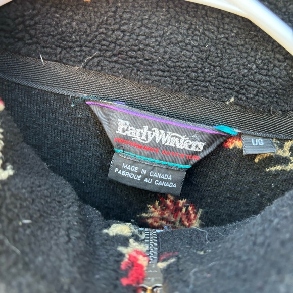 VTG Early Winters Womens Jacket Large Black Full Zip Fleece Floral Vintage - Picture 3 of 12